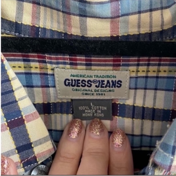 Men’s Guess Long Sleeve Gray Plaid Collared Button Down Shirt Size Large - Picture 5 of 5